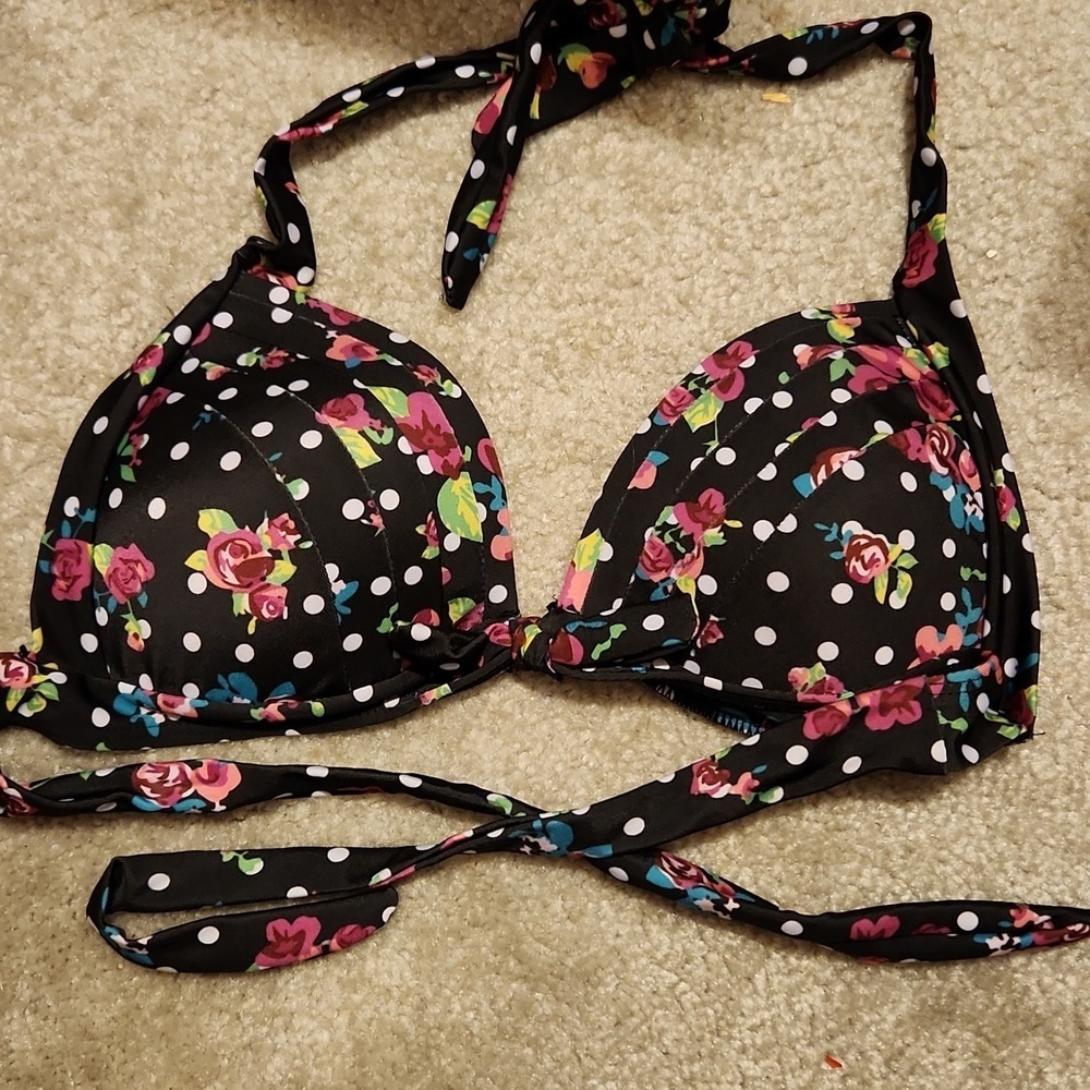 Swimsuit Bikini Top Polka Dot Triangle Floral Large